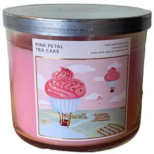BATH & BODY WORKS PINK PETAL TEA CAKE 3-WICK CANDLE 14.5 Oz. ESSENTIAL OILS NEW!